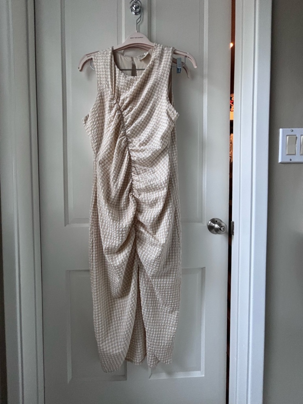Maeve Anthropologie Sleeveless Ruched Midi Dress Gingham sz 12